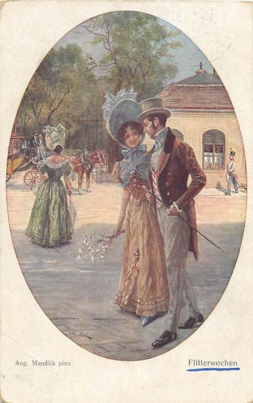 Artist postcard Aug. Mandlik - Flitterwochen ( Honeymoon couple lovers )