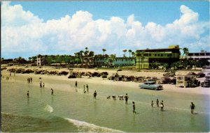 Cars Parked on Daytona Beach, Swimmers Surf Daytona FL Vintage Postcard S26