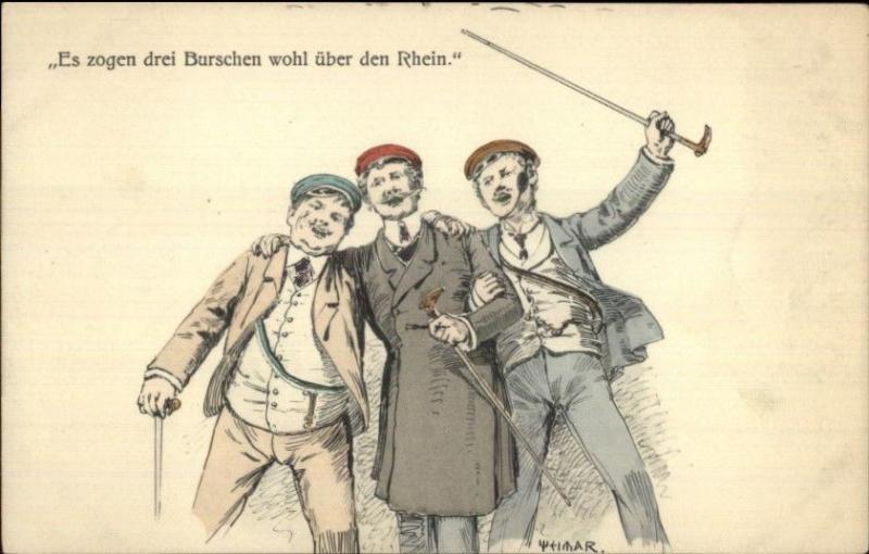 Weimar - Jovial German Men Eye Patch Fencing Injury? c1910 Postcard