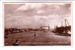 Real Photo, Ships, Cranes, Bridge Tower, Pool of London England