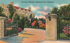 Vintage Postcard 1930's Governor's Mansion Entrance Gate Garden Oklahoma City OK