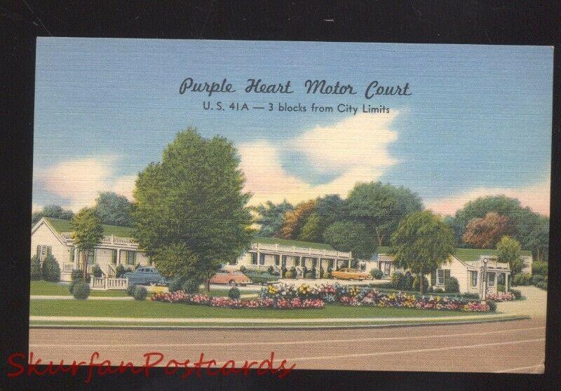 NASHVILLE TENNESSEE PURPLE HEART MOTOR MOTEL LINEN ADVERTISING POSTCARD