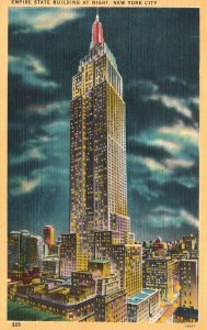 Empire State Building At Night Tallest Structure New York City, Vintage Postcard