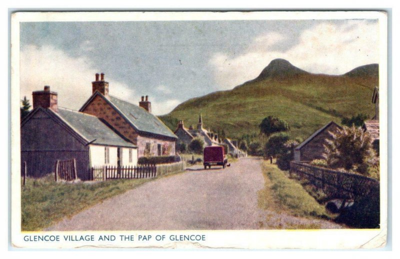 GLENCOE VILLAGE, Scotland, UK ~ STREET SCENE 1950 Car Postcard