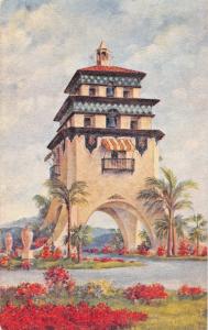 TIJUANA MEXICO-TOWERING CAMPANILE-AGUA CALENTE-ARTIST DRAWN POSTCARD 1929