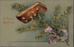 New Year Tree Branch Ornament Cookie Dessert Food c1910 Postcard