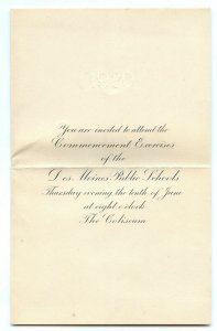 1920 Senior Class East Des Moines High School Commencement Exercise Invitation