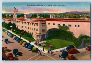 Santa Cruz California CA Postcard Hotel Casa Del Rey Exterior 1953 Vintage Cars