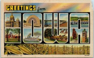 1940 Large Letter Greetings from Iowa Postcard