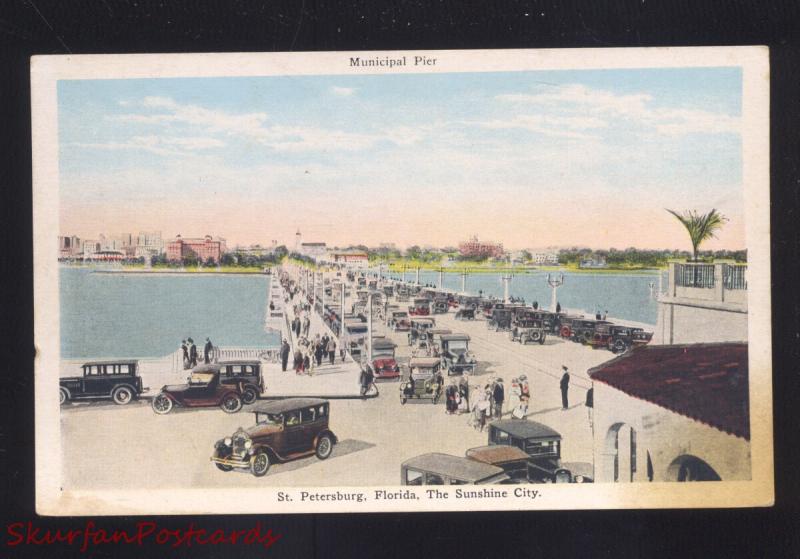 ST. PETERSBURG FLORIDA MUNICIPAL PIER 1920's CARS ANTIQUE 