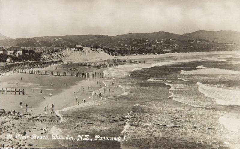 St. Clair Beach Dunedin New Zealand NZ Birdseye RPPC Tanner Bros Postcard D32