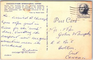 VINTAGE POSTCARD AERIAL VIEW OF CHICAGO'S O'HARE INTERNATIONAL AIRPORT