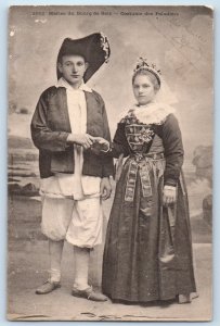 Montebourg France Postcard Married Couple from Bourg de Batz Costume 1903