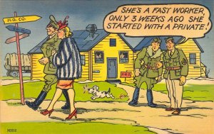 Beautiful Linen Era, WW2, Homefront Humor, Fast Worker,  Old Postcard