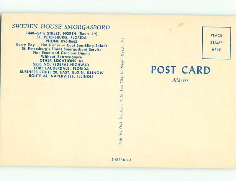 Unused Pre-1980 SWEDEN HOUSE RESTAURANT St. Saint Petersburg FL v7597-18