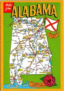 VINTAGE CONTINENTAL SIZE POSTCARD HELLO FROM ALABAMA - STATE MAP