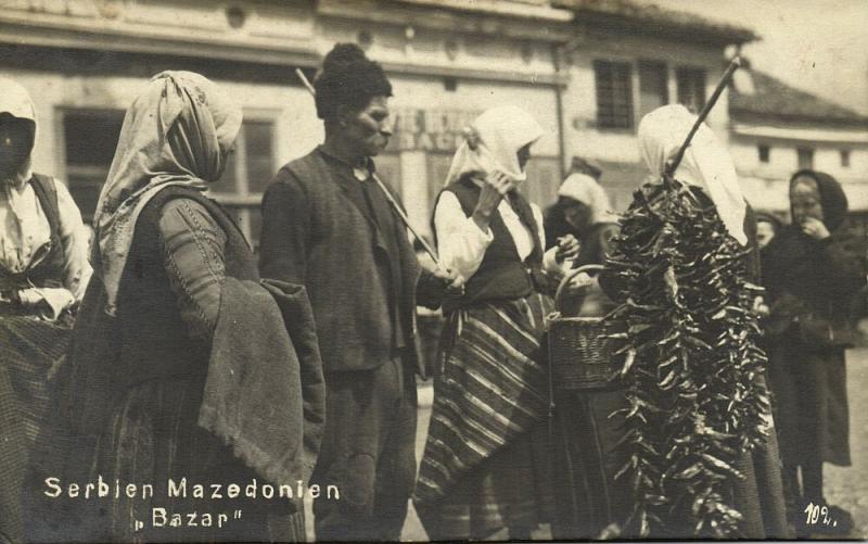 macedonia, Native Types, Serbian People on Peasant Market (1921) RPPC