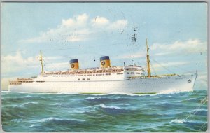 SS Homeric Ocean Liner Postcard Home Lines 1960 Southampton Posted H82