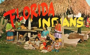 Vintage Postcard Seminole Indians Dressed In Colorful Handmade Costumes Florida