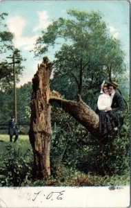 postcard Couple in Tree Police - Illustrated Post Card Series 90 #1 romance