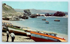 BATHSHEBA, Barbados, West Indies ~ FISHING BOATS Tent Bay  c1950s Postcard