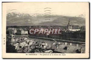 Old Postcard Grenoble General view and the Alpine chain