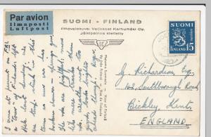 Finland; Joensuu Lutheran Church Aerial View RP PPC Local PMK, Airmail Use 