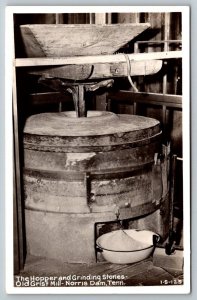 RPPC  Norris Dam  Tennessee  Old Grist Mill  Hopper & Grinding Stones  Postcard