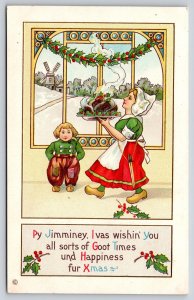 Christmas~Dutch Boy Watches Mother Carry Plum Pudding~Goot Times~Stecher 316A