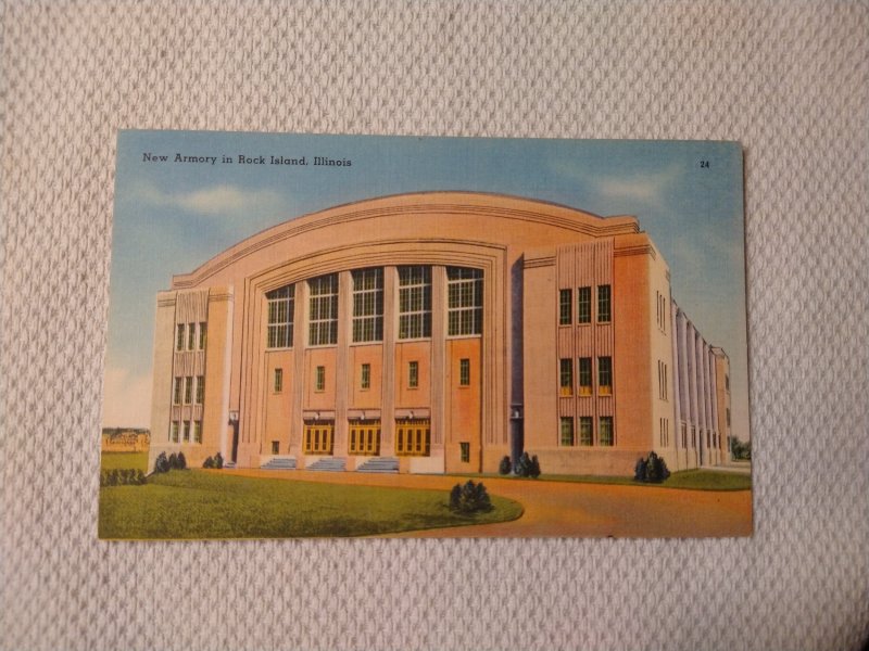 1940's New Armory, Rock Island, Illinois Linen Postcard