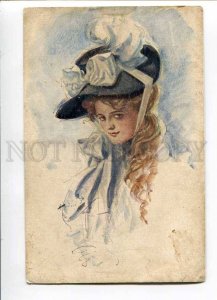 280181 Lady Hat by Harrison FISHER old RUSSIA Rare WATER COLOR