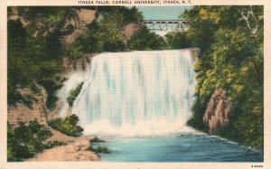 Ithaca NY-New York, 1945 Ithaca Water Falls Cornell University, Vintage Postcard