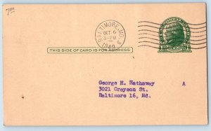 Baltimore Maryland Postal Card World Theatre The Quiet One Open City 1949