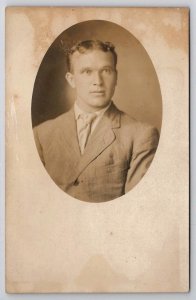 RPPC Handsome Young Man Portrait Real Photo To Sebago Lake Maine Postcard J35