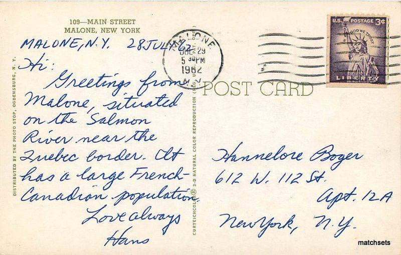 1962 Malone New York Main Street Teich autos postcard 11101