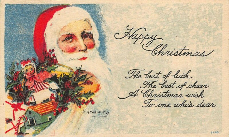 Artist Signed Gassaway Christmas Red Robed Santa Claus Toys Postcard