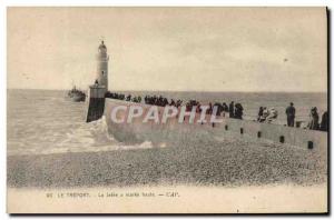 Old Postcard Lighthouse Treport The pier at high tide