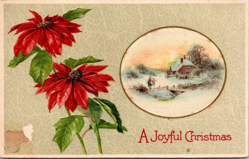 Joyful Chirstmas Postcard Antique DB UNP Unused Germany Snow Winter Scene 