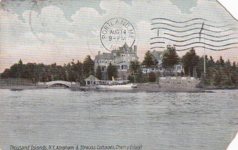 Thousand Islands New York NY Postcard 1908 Abraham & Strauss Cottages Cherry