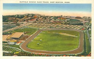 Boston MA Suffolk Downs Race Track Linen Postcard Unused