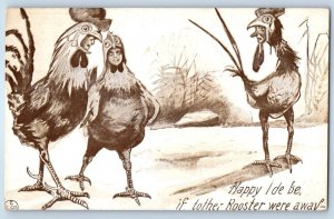c1910's Chicken Costumes Happy Ide Be If Tother Rooster Were Away Postcard