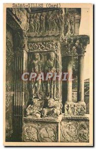 Old Postcard Saint Gilles Gard Gard Statue and twin columns left side of the ...