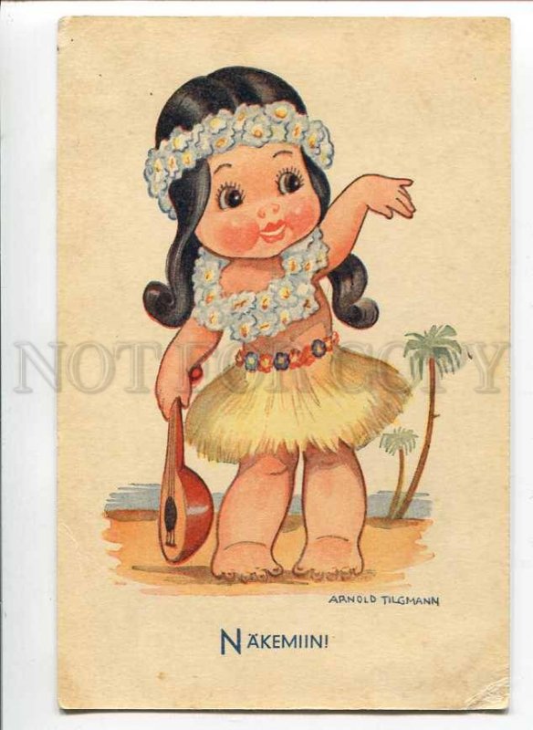 3020494 Havaiian Dancers girl w/ guitar by TILGMANN Vintage PC