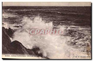 Postcard Old Breton Cotes Sea surf