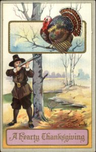 Thanksgiving Pilgrim Gun Hunter Hunting Turkey c1910 Postcard