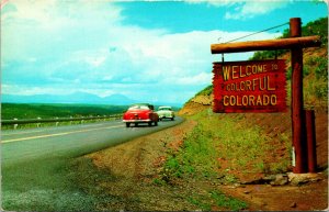 Colorado State Sign Welcome to Colorful Colorado Postcard unused (20178)