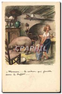Postcard Old Pig Pig illustrator Poulbot