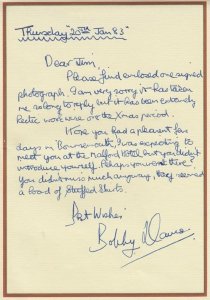 Bobby Davro Comedian Impressionist Early Career Hand Signed 1983 Letter