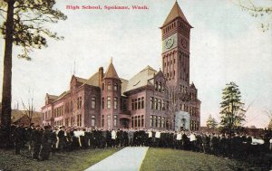 Spokane, WA Washington  HIGH SCHOOL Students Outside  ca1910's Vintage Postcard