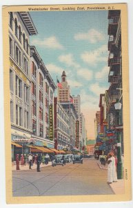 P2154 1942 postcard westminster street looking east providence RI cars & signs